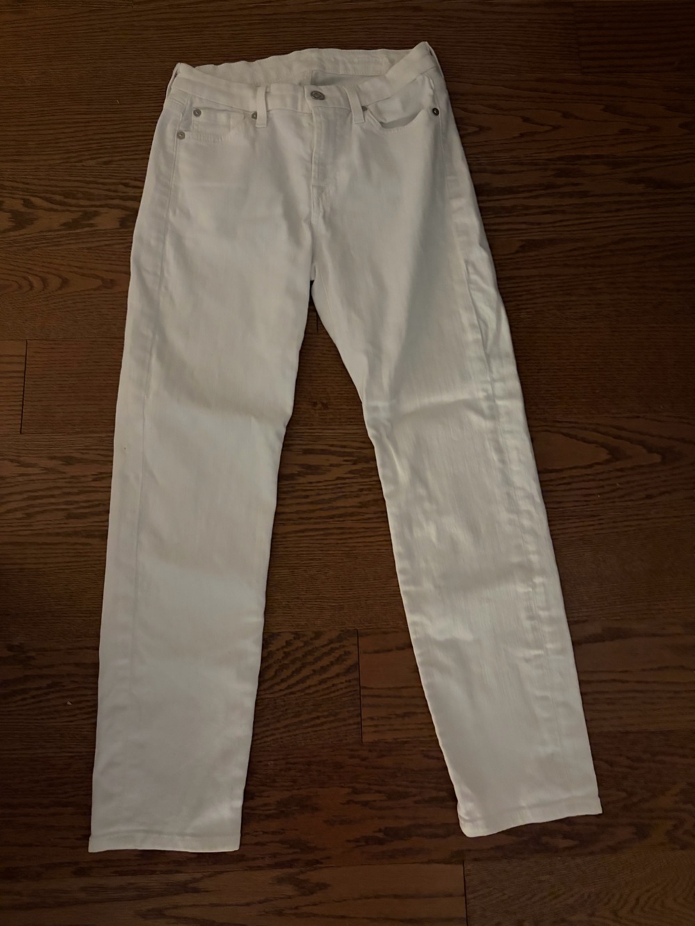 7 For All Mankind White Straight-Leg Kimmie Crop Jeans